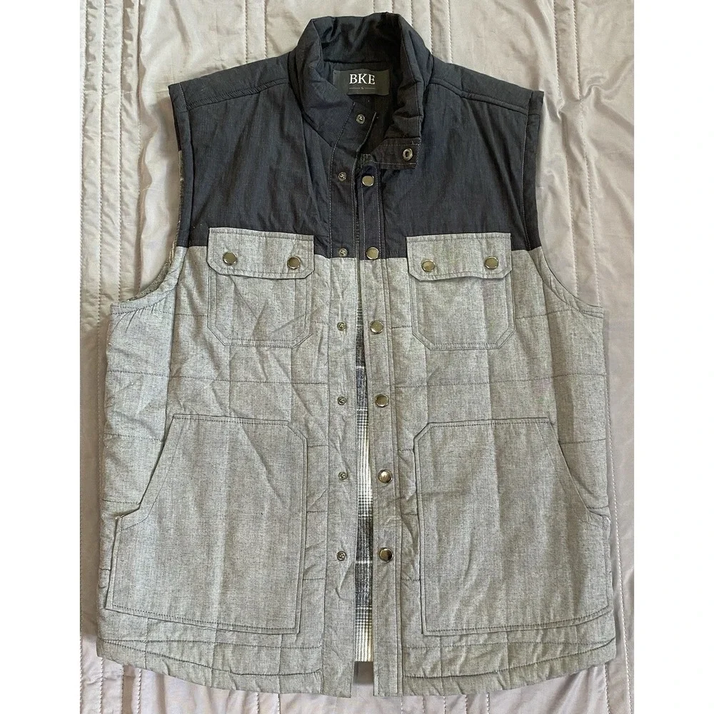 BKE Mens Puffy Vest Size Large‎ Button Front Pockets Fleece Lined